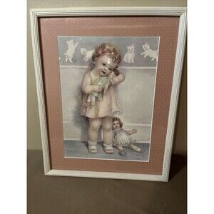 VTG Bessie Pease Gutmann "Love Is Blind" Original Frame Girl with two dolls